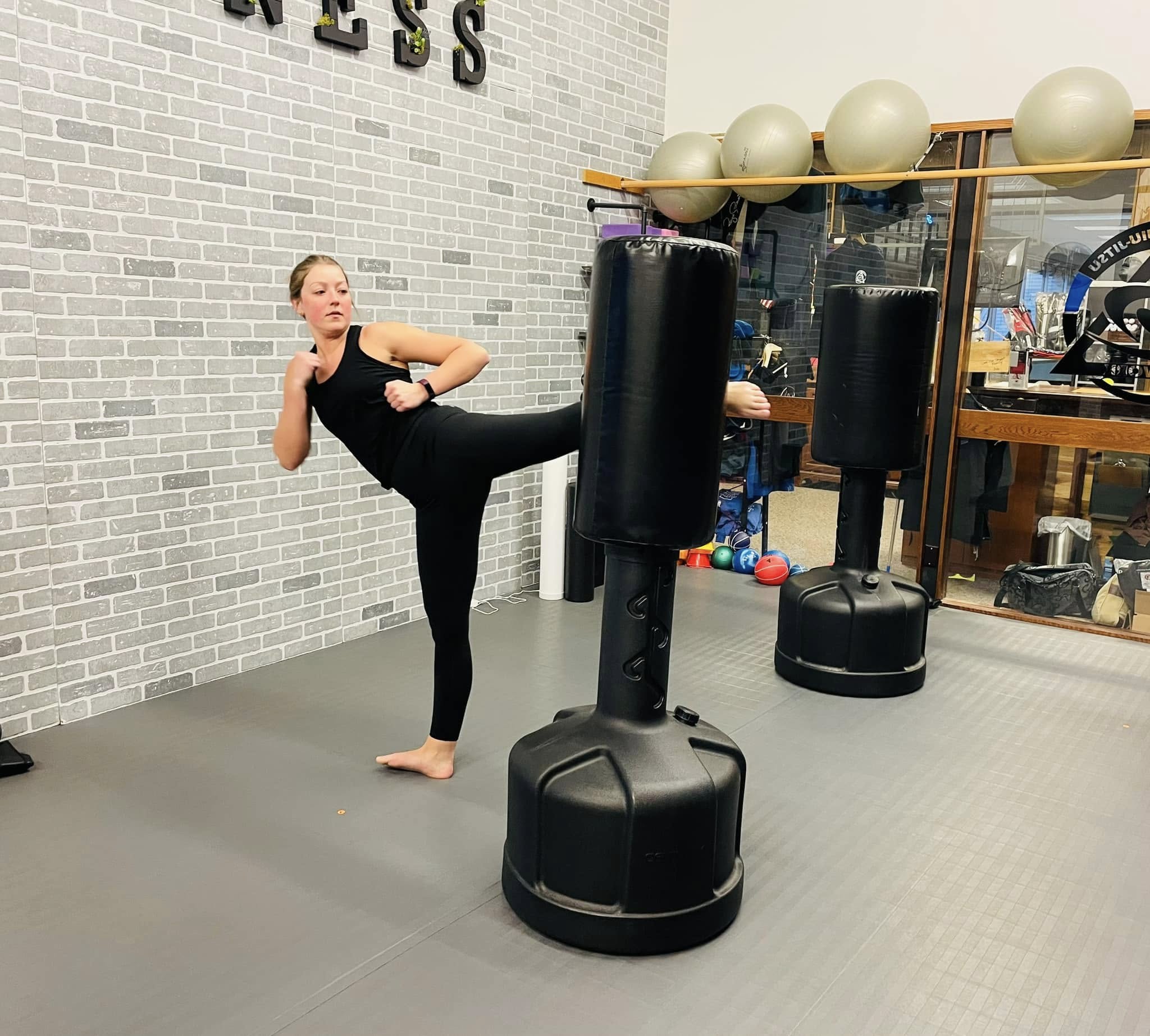 Side kick on a fitness bag