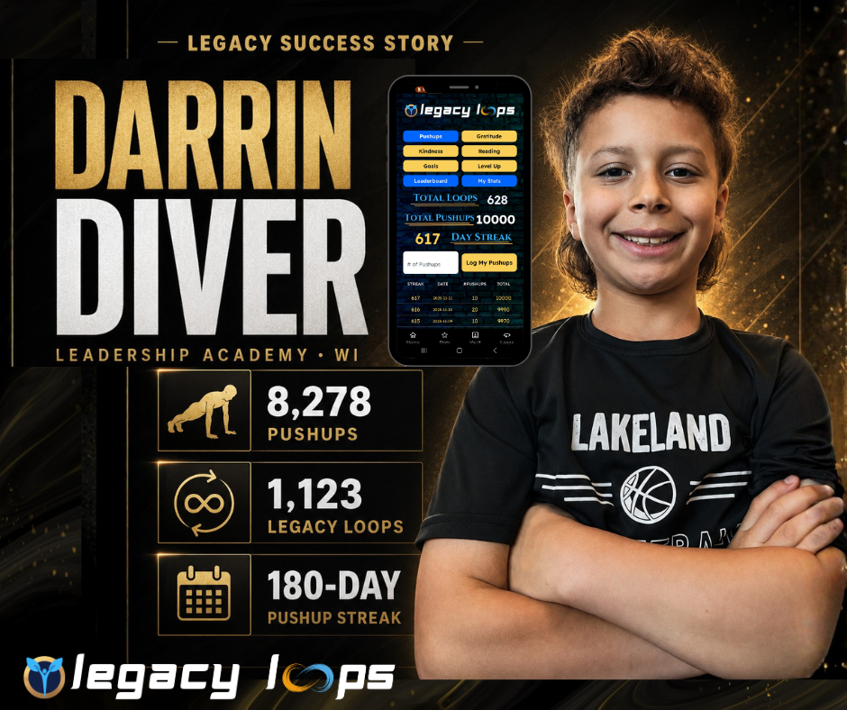 Darrin Diver LEGACY case study showing pushups, loops, and pushup streak