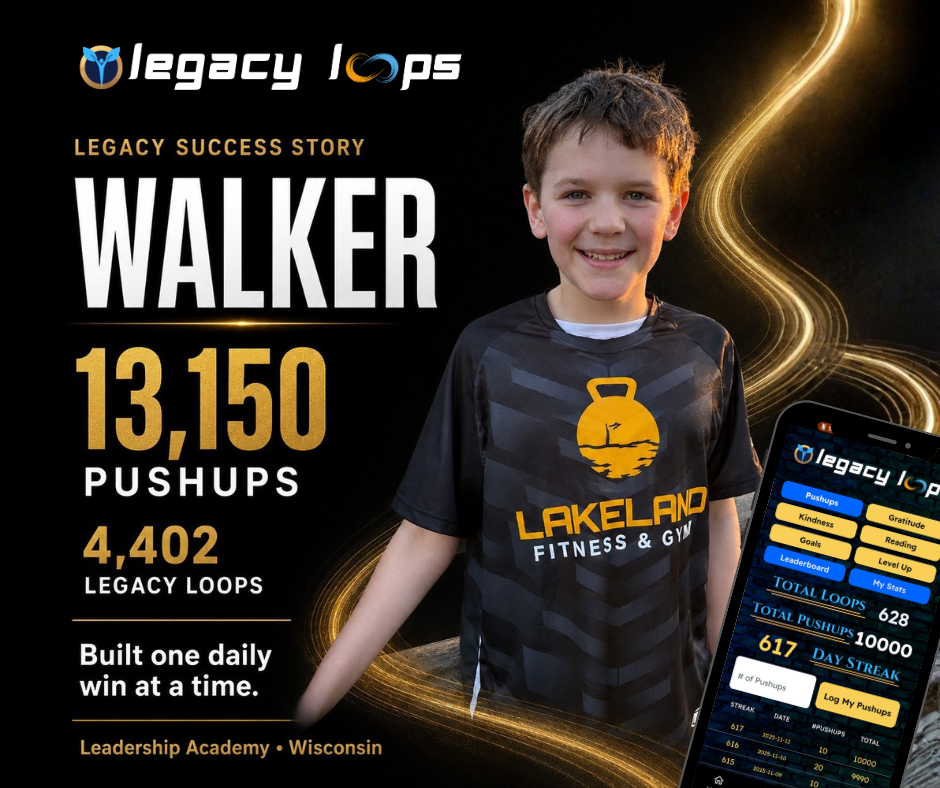 Walker LEGACY case study showing pushups and Legacy Loops completed