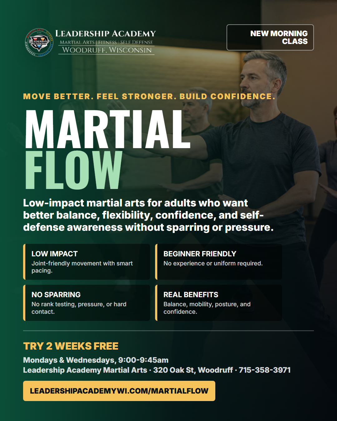 Martial Flow class flyer for Leadership Academy