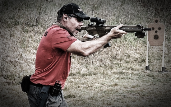 Tom Ahlborn demonstrating rifle training for Rifle 500